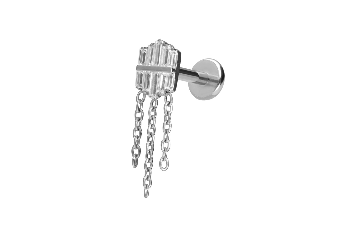 Titan Labret Piercing mit Push Fit KRISTALLSCHILD + 3 KETTEN